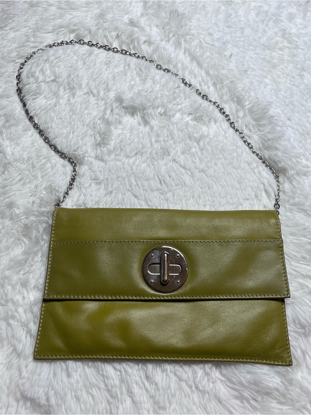 Olive Green Leather Crossbody Bag with Chain Strap